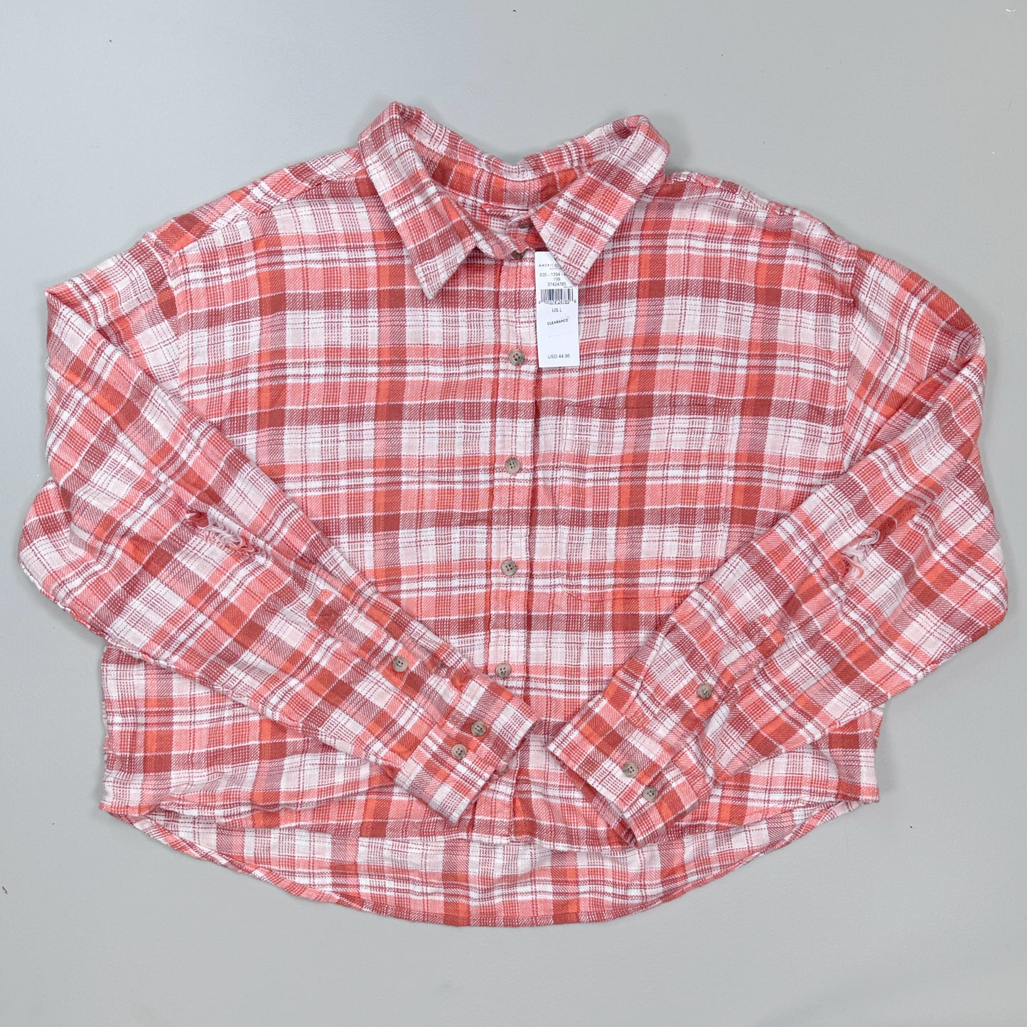 American Eagle Cropped Red Flannel (NWT) - Size L