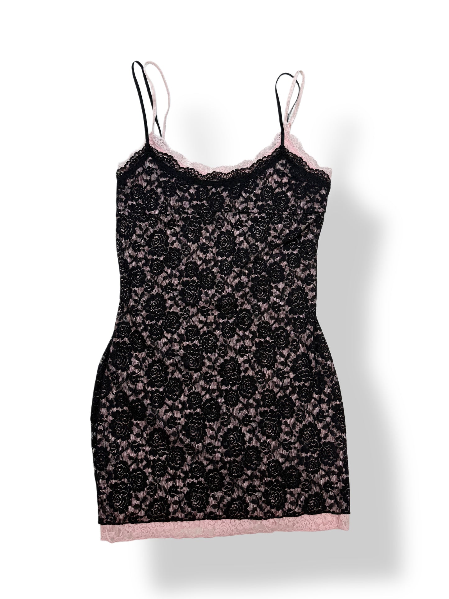 White Fox Pink/Black Lace Dress- Size Large