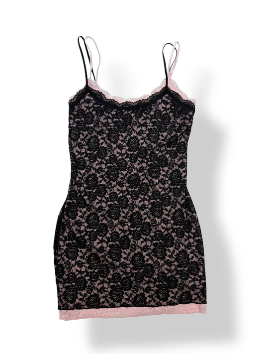 White Fox Pink/Black Lace Dress- Size Large